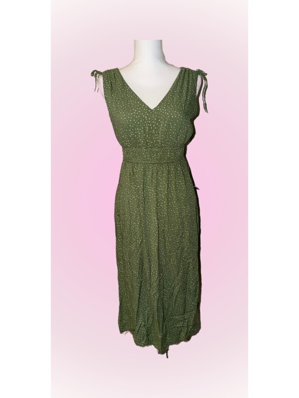 Womens Japna Size Medium Full Length Green & White Dress with Bows
